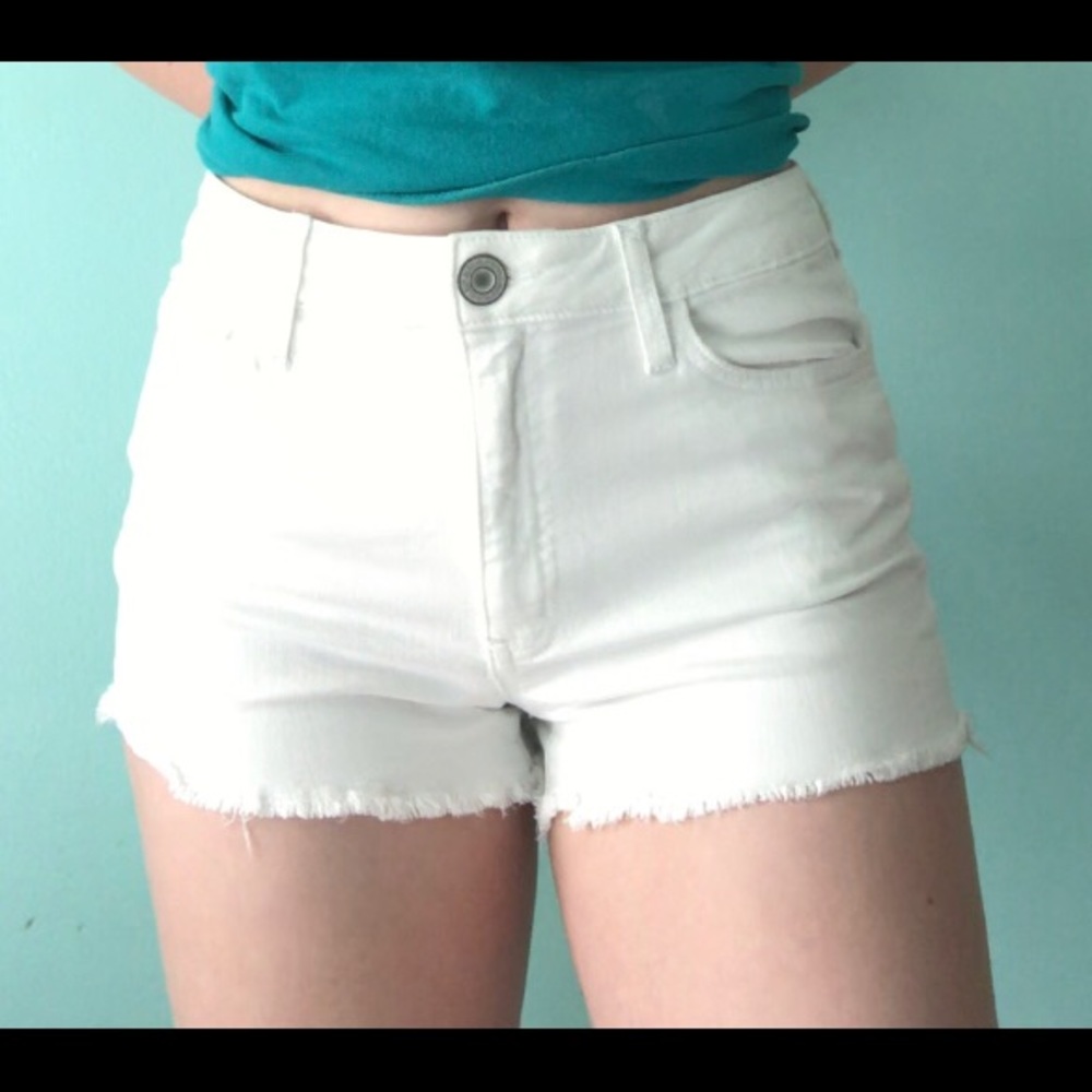 SO high rise white jean shorts